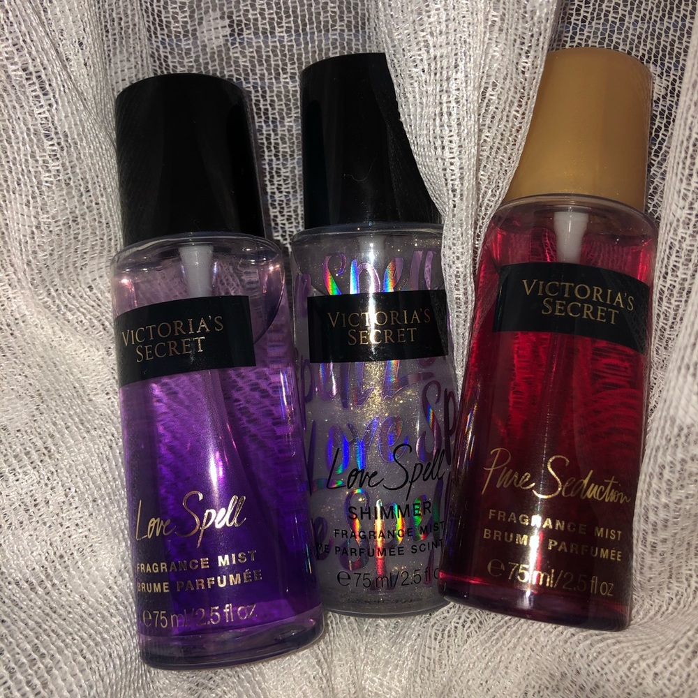set of three mini victoria’s secret body sprays
